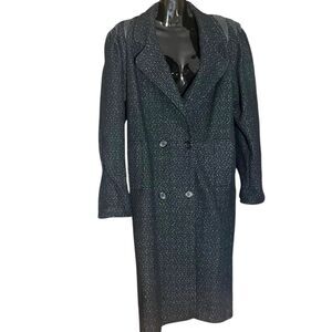 David Benjamin Pure Wool Vintage Leather Trim Long Button Up Coat‎